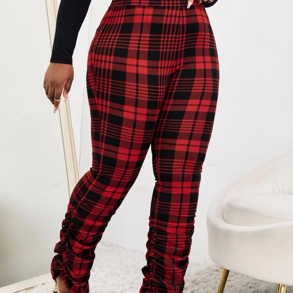 Plaid stacked pants